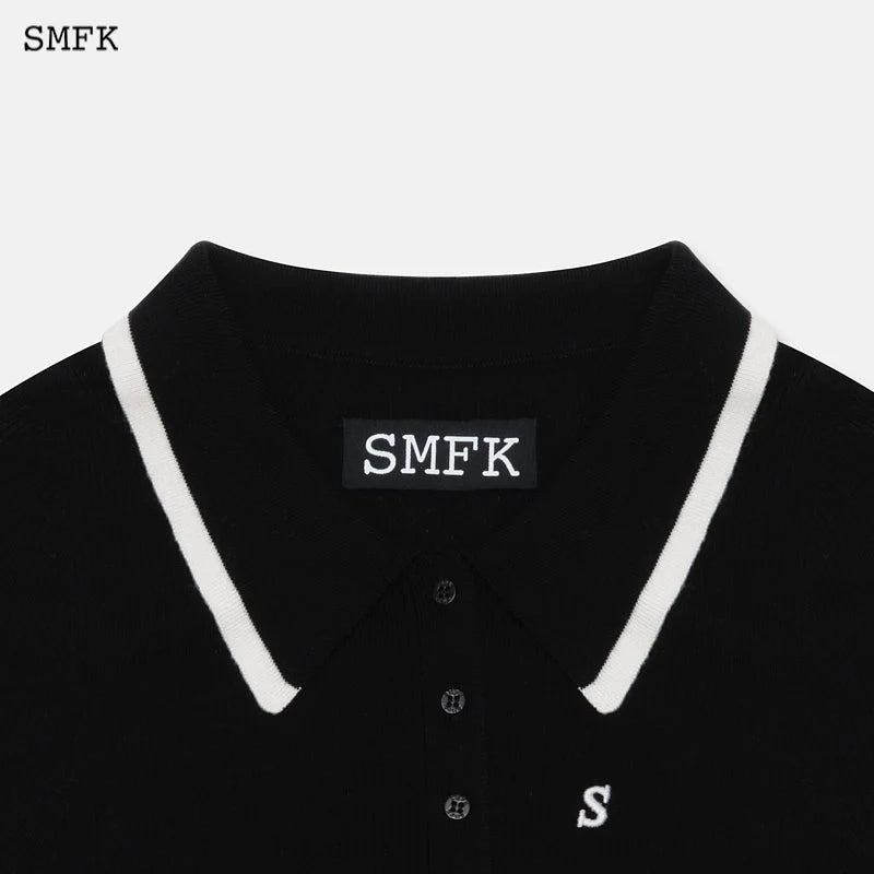 SMFK Vintage College Lapel Long Sleeve Polo Shirt