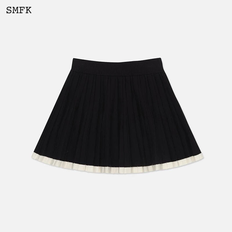 SMFK Vintage School Knit Pleated Skirt Black