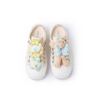 13DE MARZO Floral Butterfly Bear Backless Shoes Khaki