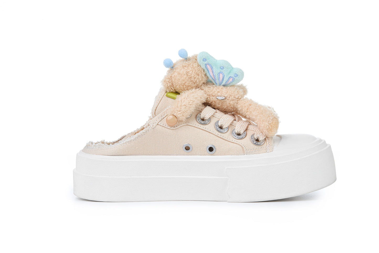13DE MARZO Floral Butterfly Bear Backless Shoes Khaki