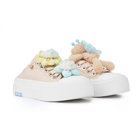 13DE MARZO Floral Butterfly Bear Backless Shoes Khaki