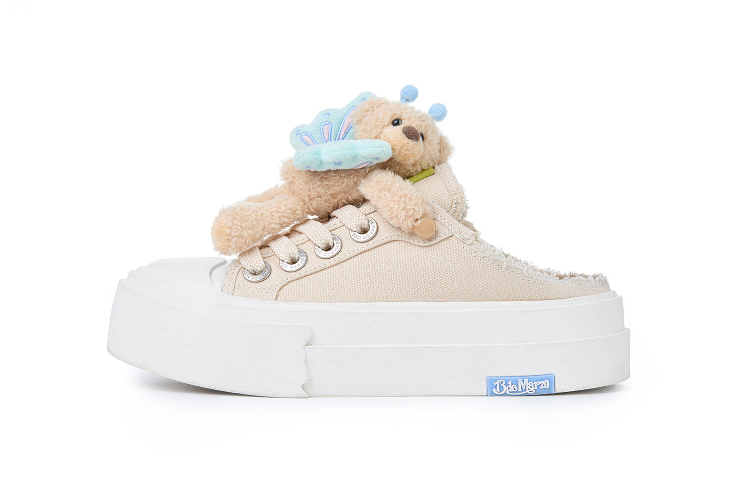 13DE MARZO Floral Butterfly Bear Backless Shoes Khaki