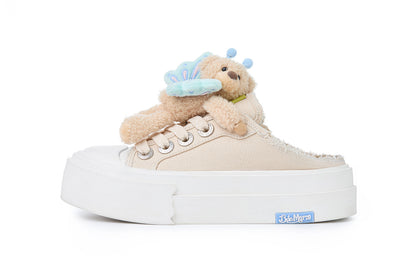 13DE MARZO Floral Butterfly Bear Backless Shoes Khaki