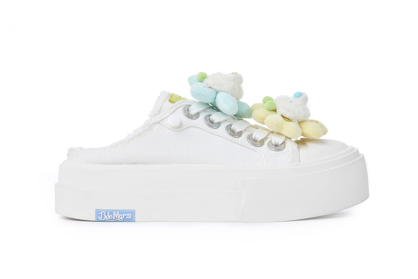 13DE MARZO Floral Butterfly Bear Backless Shoes White