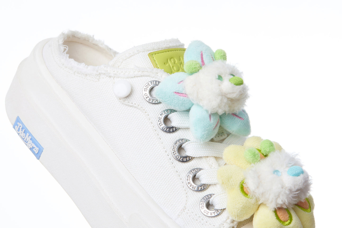 13DE MARZO Floral Butterfly Bear Backless Shoes White