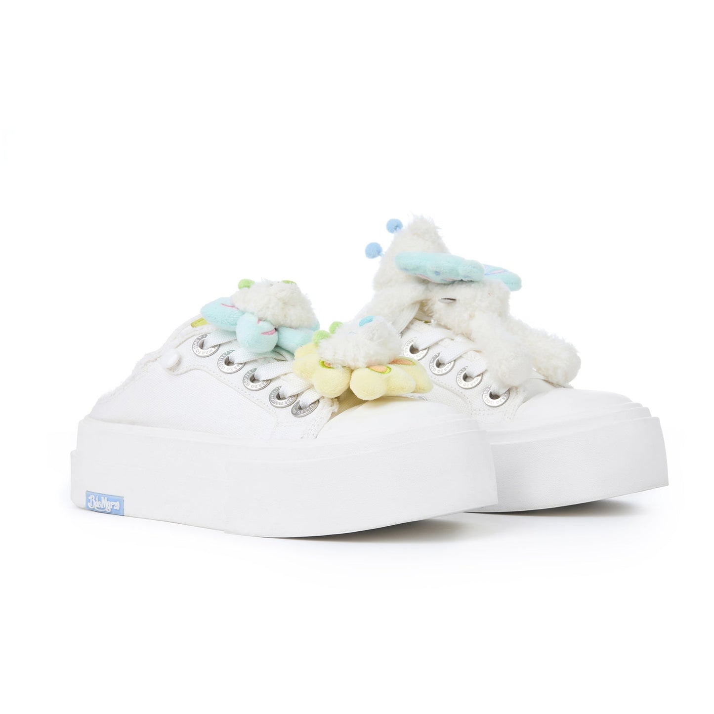 13DE MARZO Floral Butterfly Bear Backless Shoes White