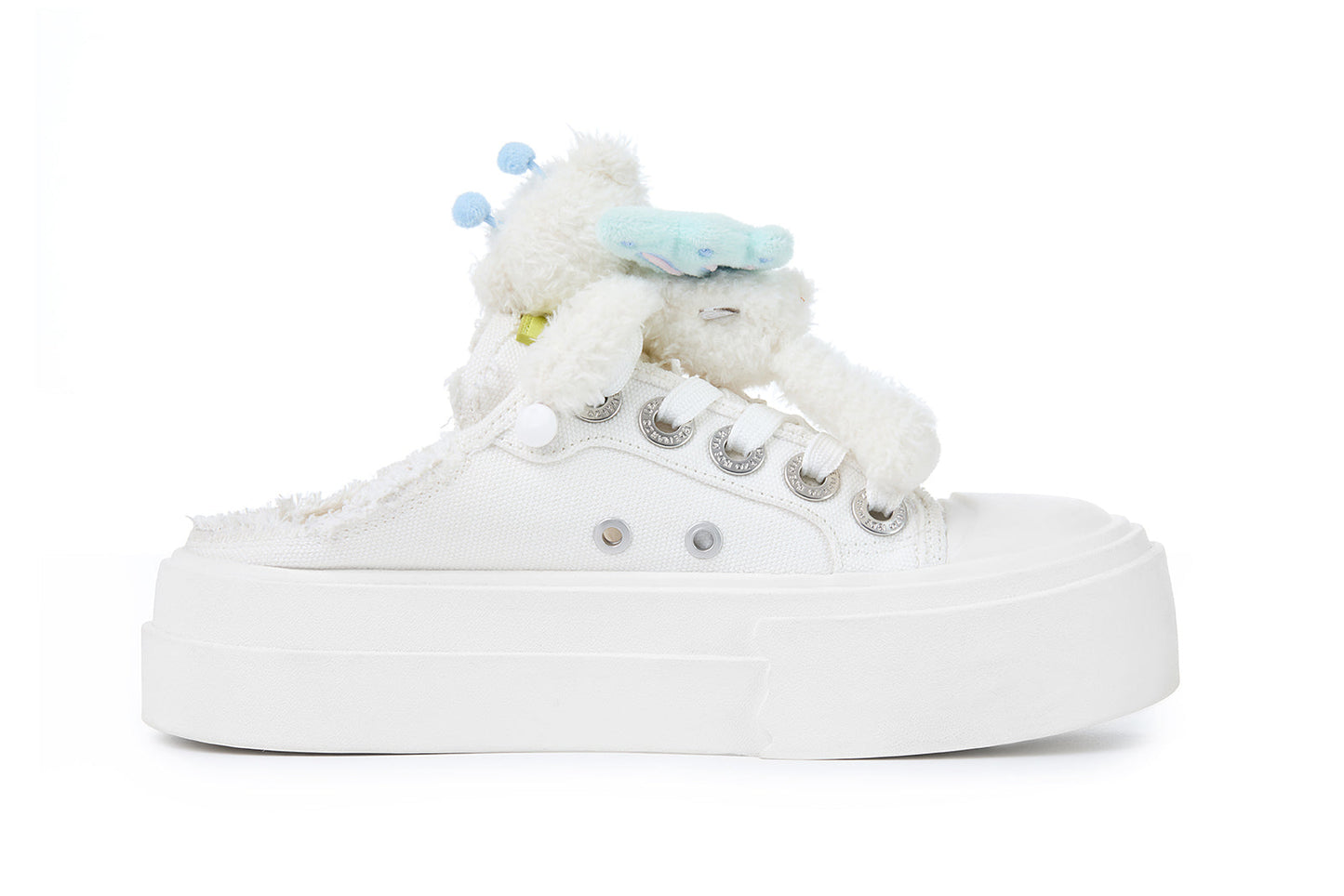 13DE MARZO Floral Butterfly Bear Backless Shoes White