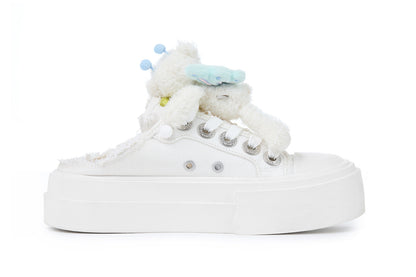 13DE MARZO Floral Butterfly Bear Backless Shoes White