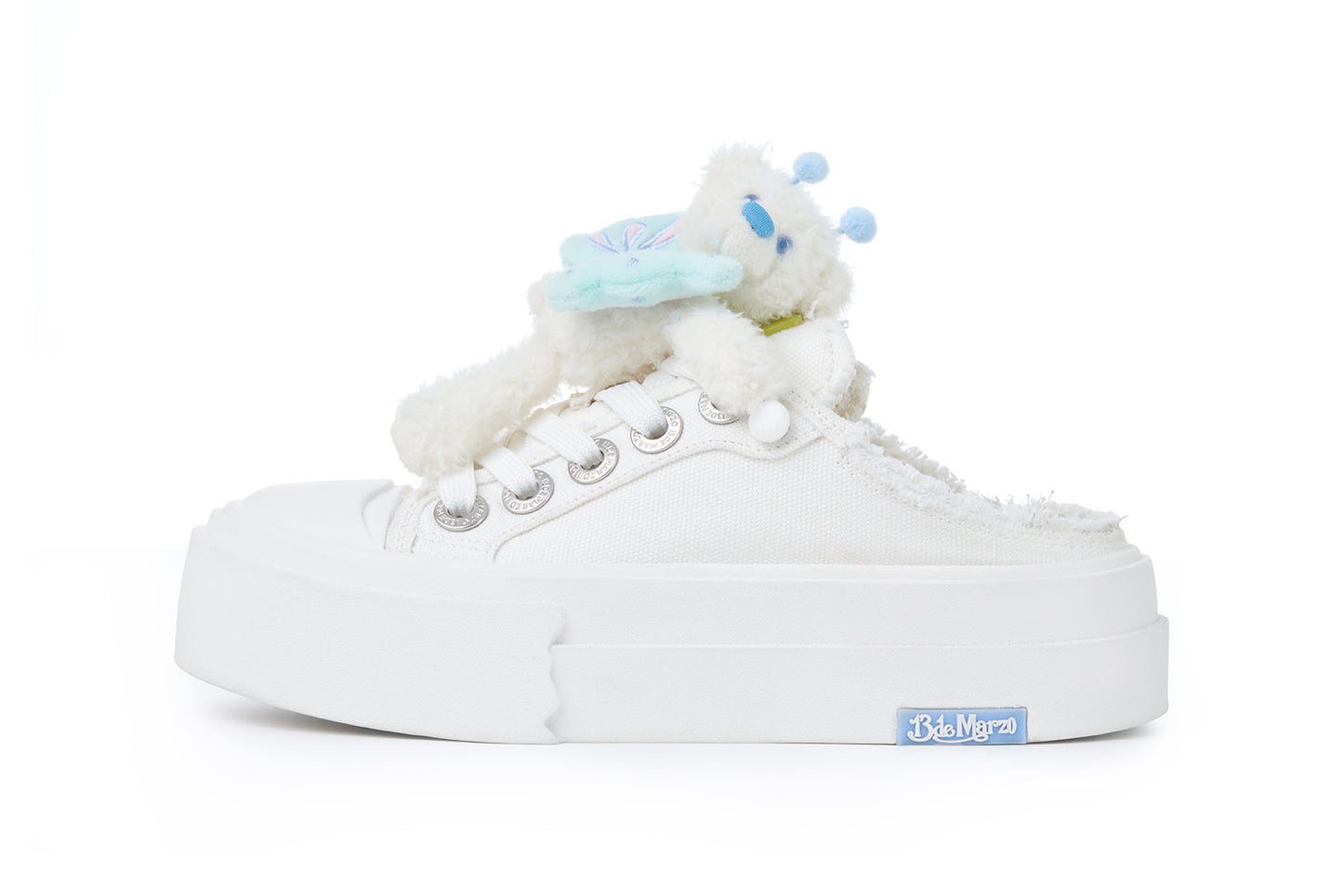 13DE MARZO Floral Butterfly Bear Backless Shoes White