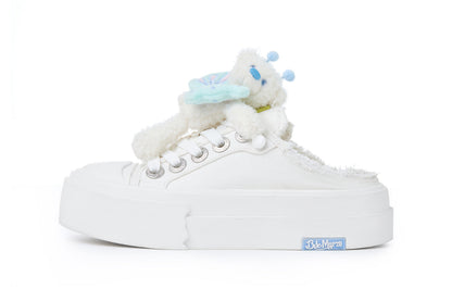 13DE MARZO Floral Butterfly Bear Backless Shoes White