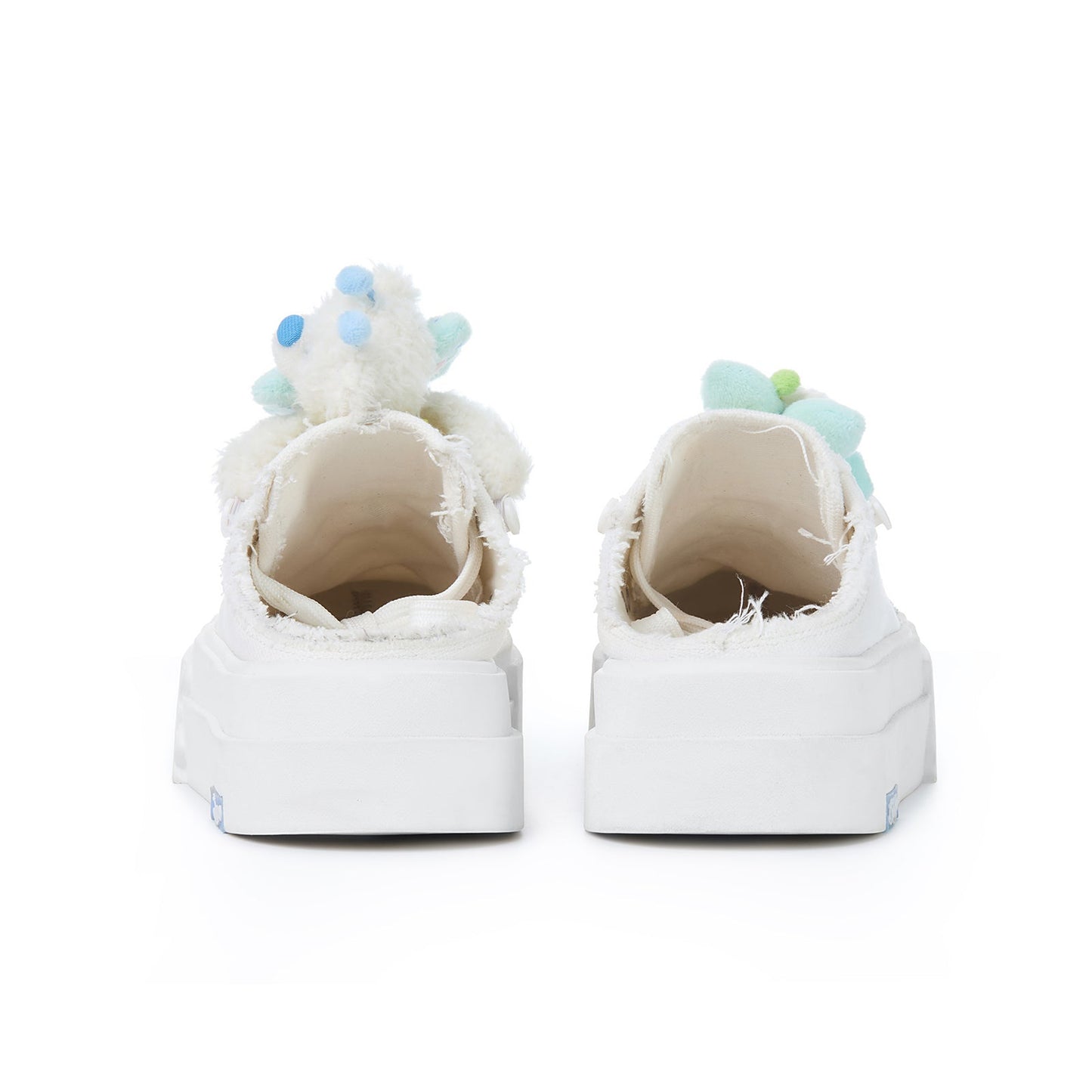 13DE MARZO Floral Butterfly Bear Backless Shoes White