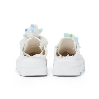 13DE MARZO Floral Butterfly Bear Backless Shoes White