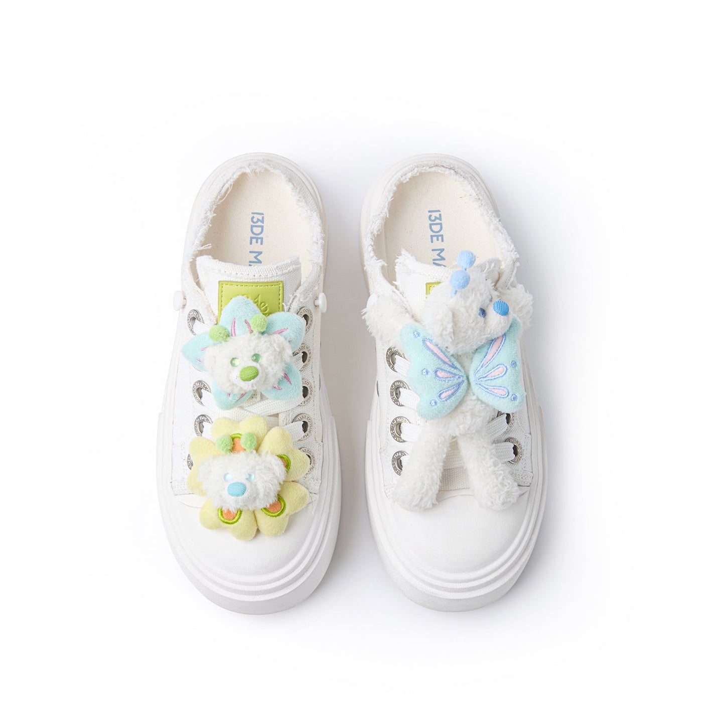 13DE MARZO Floral Butterfly Bear Backless Shoes White