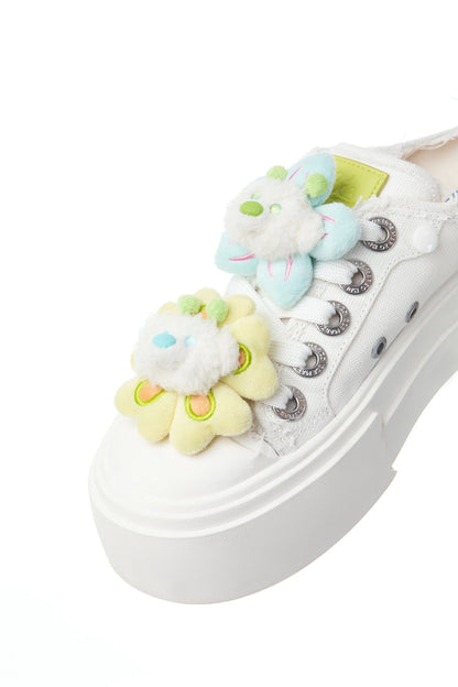 13DE MARZO Floral Butterfly Bear Backless Shoes White