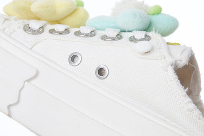13DE MARZO Floral Butterfly Bear Backless Shoes White