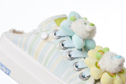13DE MARZO Floral Butterfly Bear Backless Shoes Green