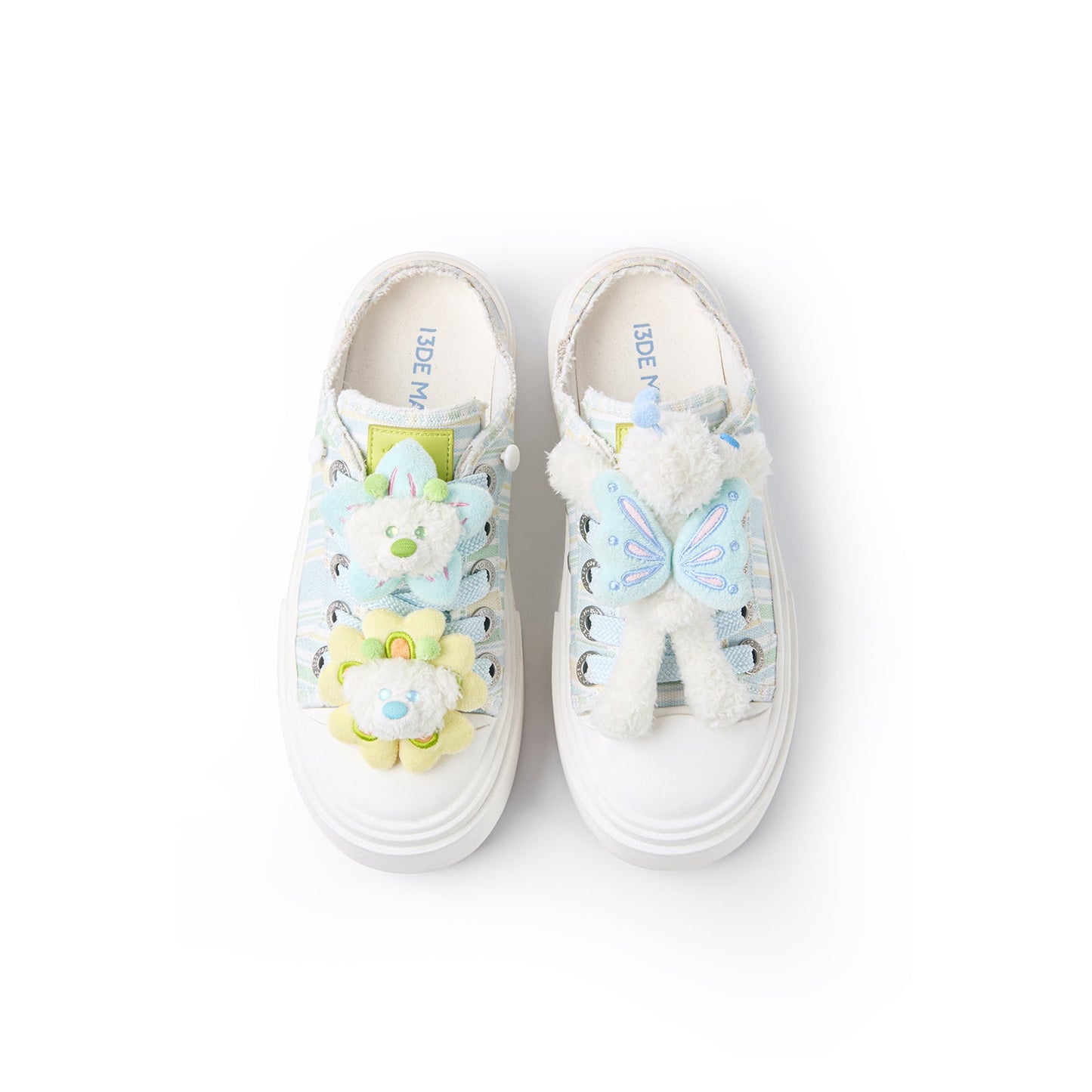 13DE MARZO Floral Butterfly Bear Backless Shoes Green