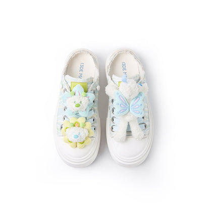 13DE MARZO Floral Butterfly Bear Backless Shoes Green