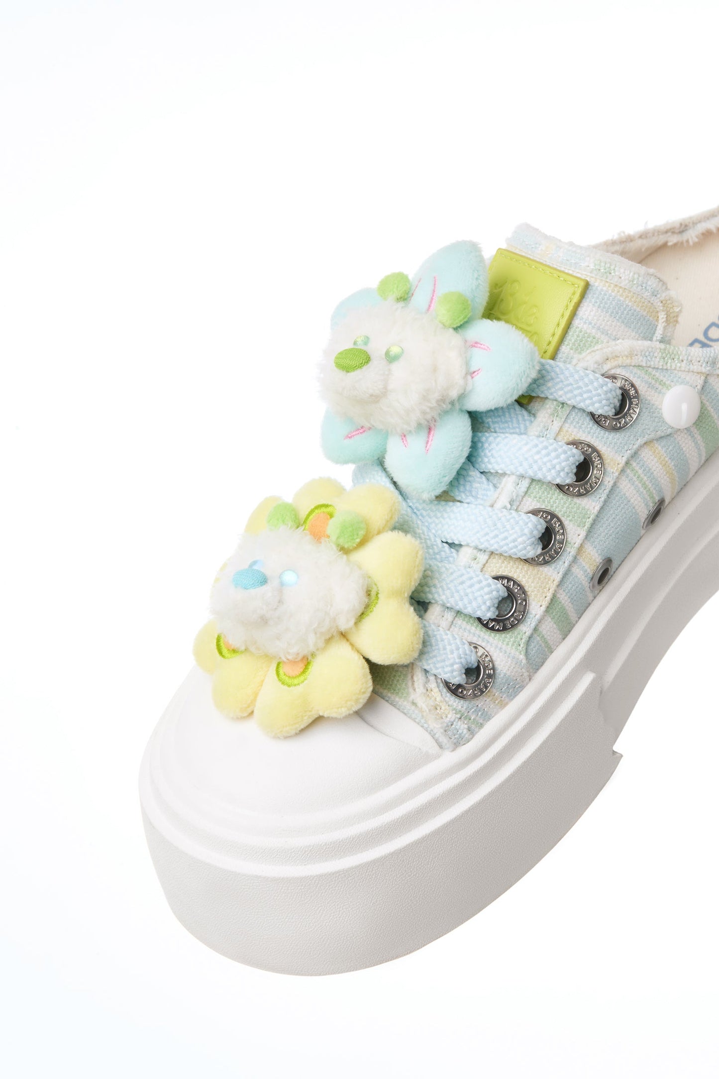 13DE MARZO Floral Butterfly Bear Backless Shoes Green