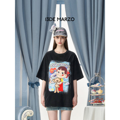 13DE MARZO X Peko Sweets Bear Washed T-Shirt Black