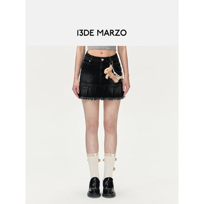 13DE MARZO Logo Bead Chain Denim Skirt Black