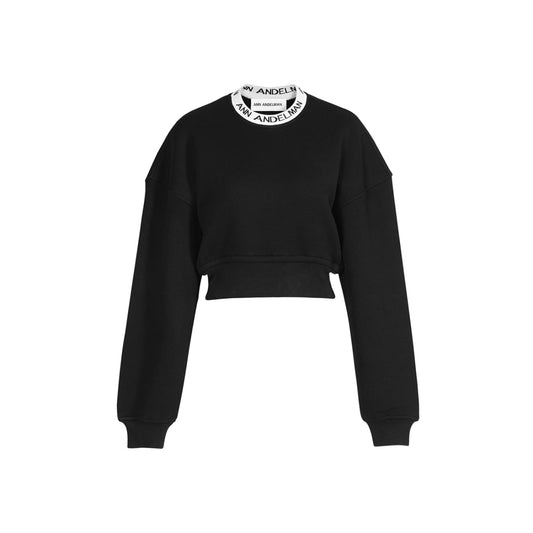 Ann Andelman Collar Logo Short Sweater Black