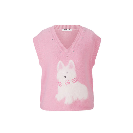 Herlian Puppy Knit Vest Top Pink