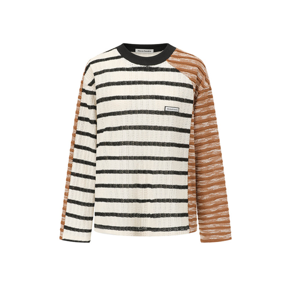 Alexia Sandra Irregular Striped Patchwork L/S Top Brown