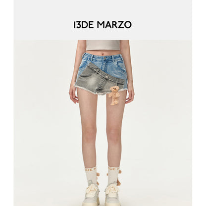 13DE MARZO Double Distressed Denim Shorts Blue
