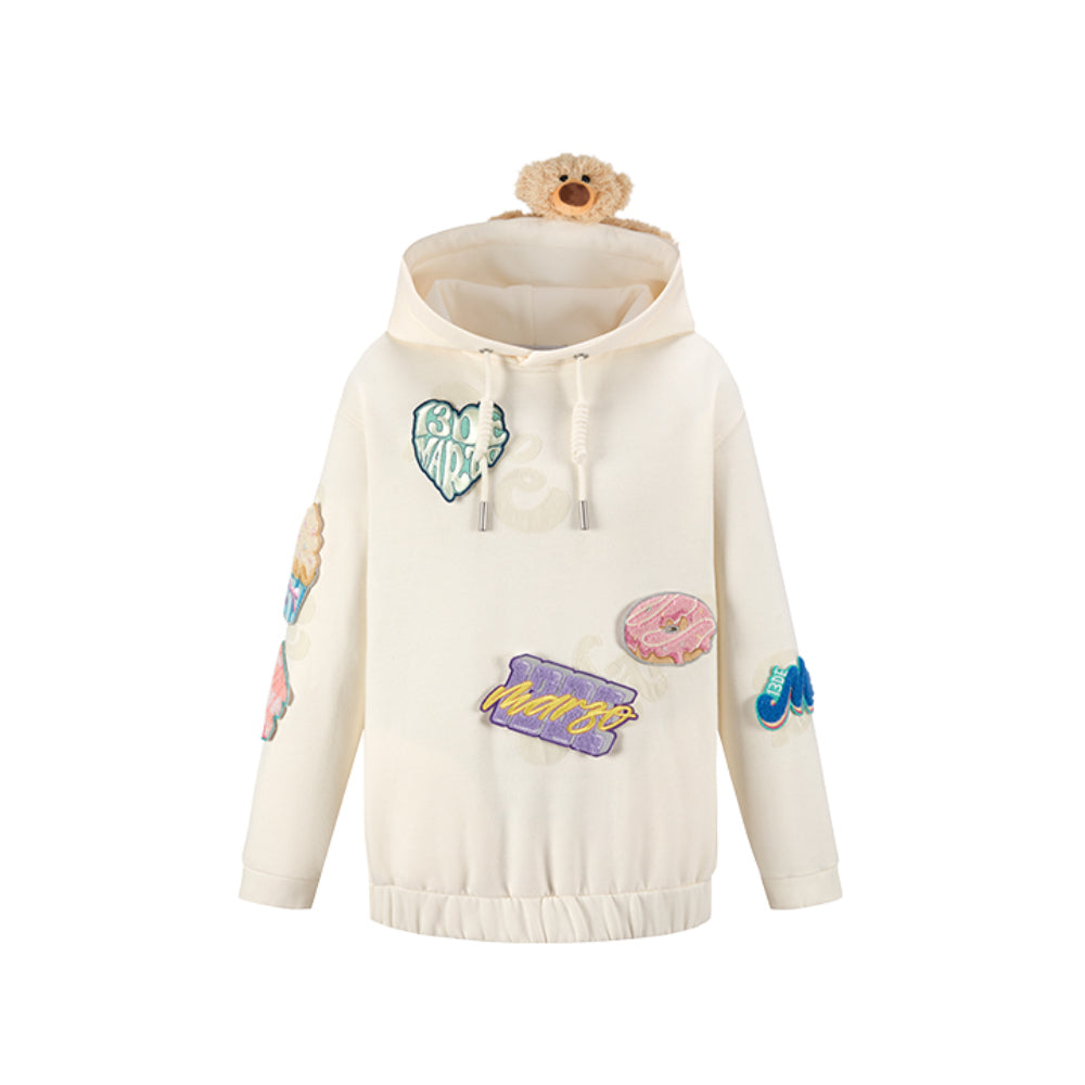 13DE MARZO Bear Velcro Badge Hoodie Beige