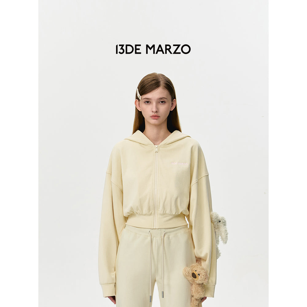 13DE MARZO Doozoo Sports Zip Up Top Beige