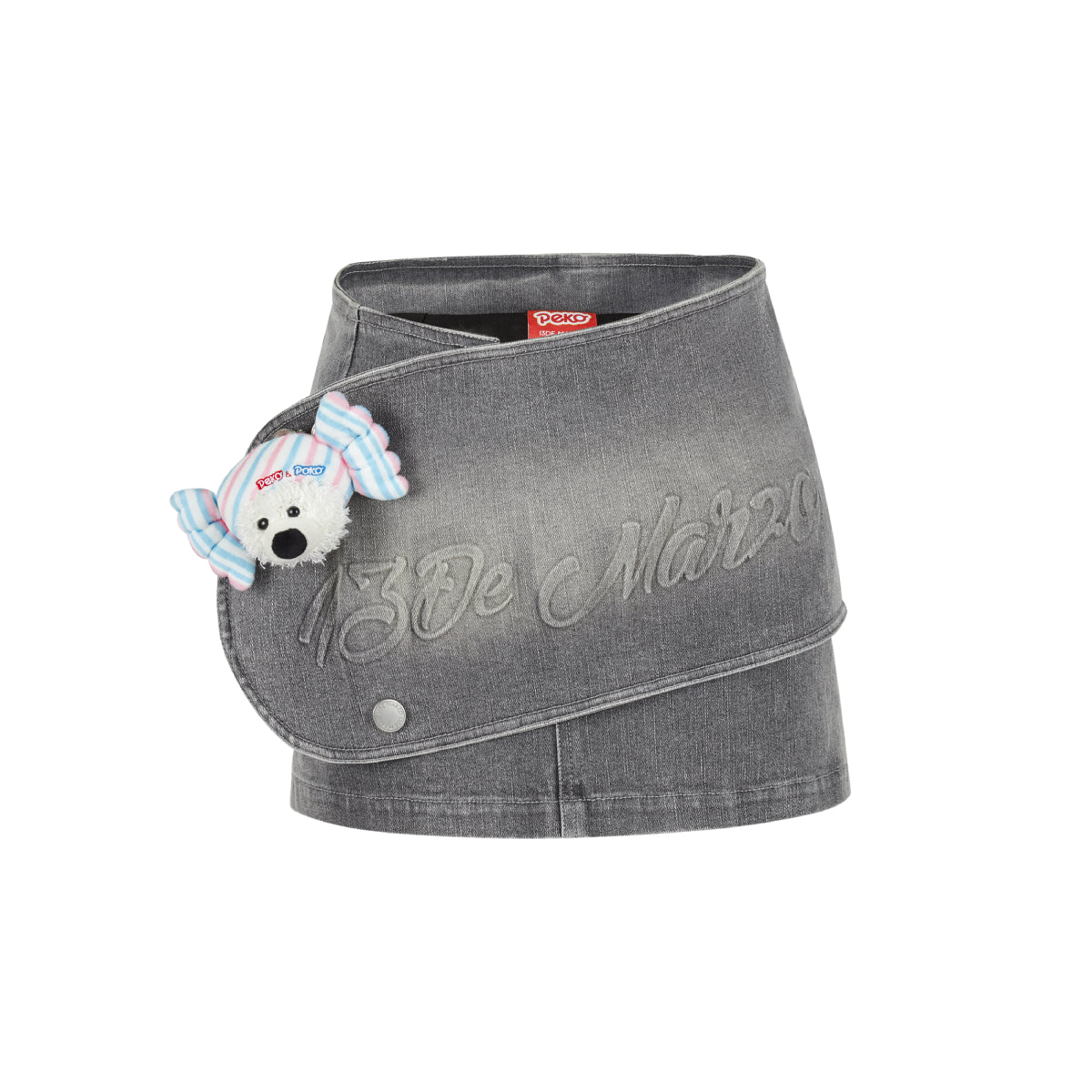 13DE MARZO X PEKO Fujiya Sweets Bear Denim Skirt Gray