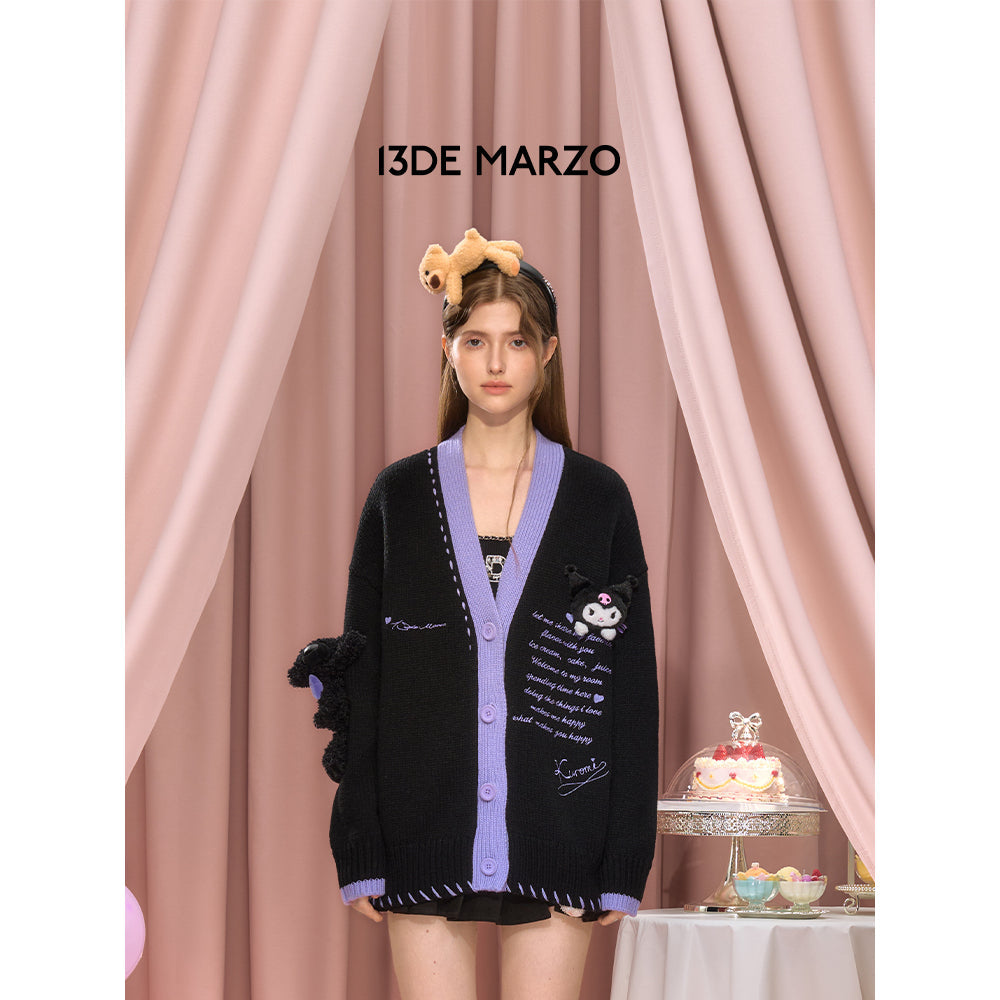 13DE MARZO Kuromi Bear Suture Cardigan Black