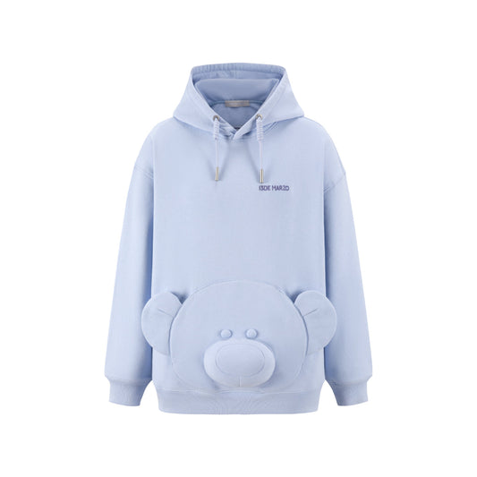 13DE MARZO Bear Embossment Pocket Hoodie Blue