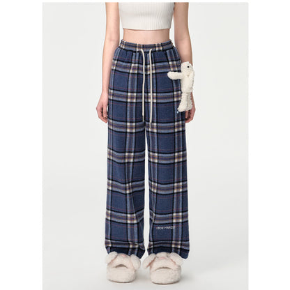 13DE MARZO Doozoo Plaid Straight Pants Navy Blue