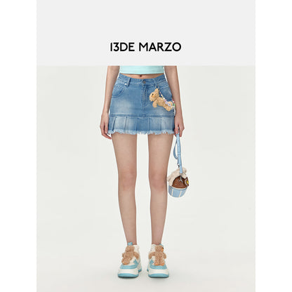 13DE MARZO Logo Bead Chain Denim Skirt Blue