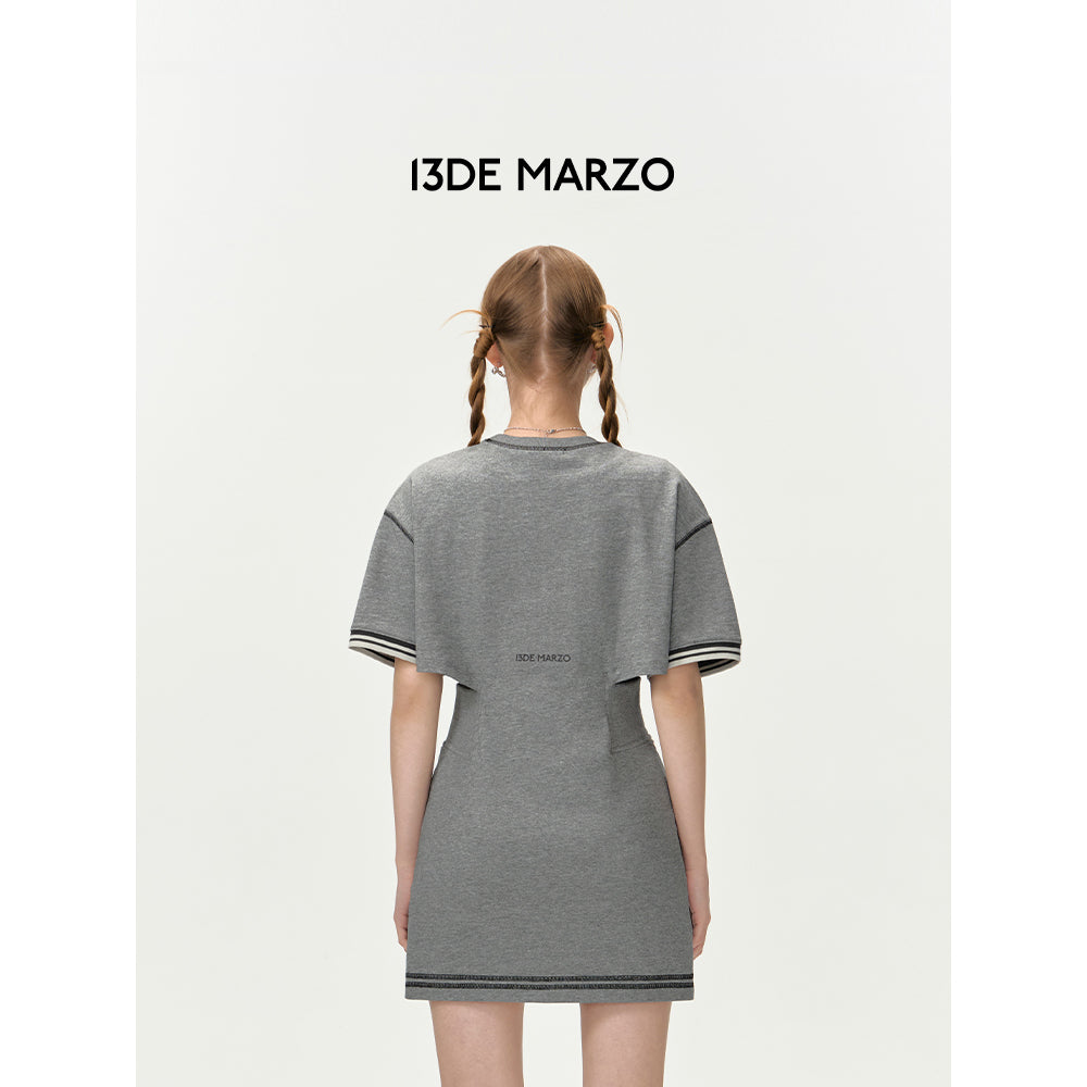 13DE MARZO Doozoo Waist Cut Tee Dress Grey
