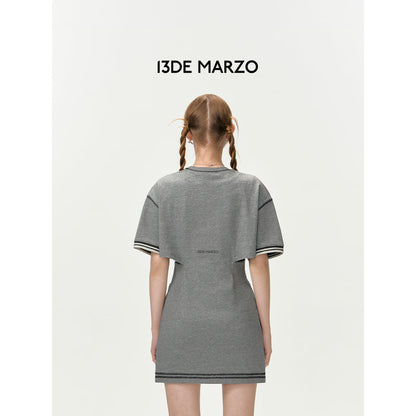 13DE MARZO Doozoo Waist Cut Tee Dress Grey