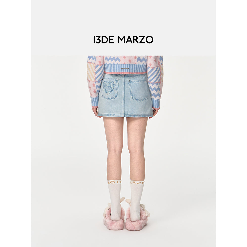 13DE MARZO Doozoo Heart Logo Denim Skirt Blue