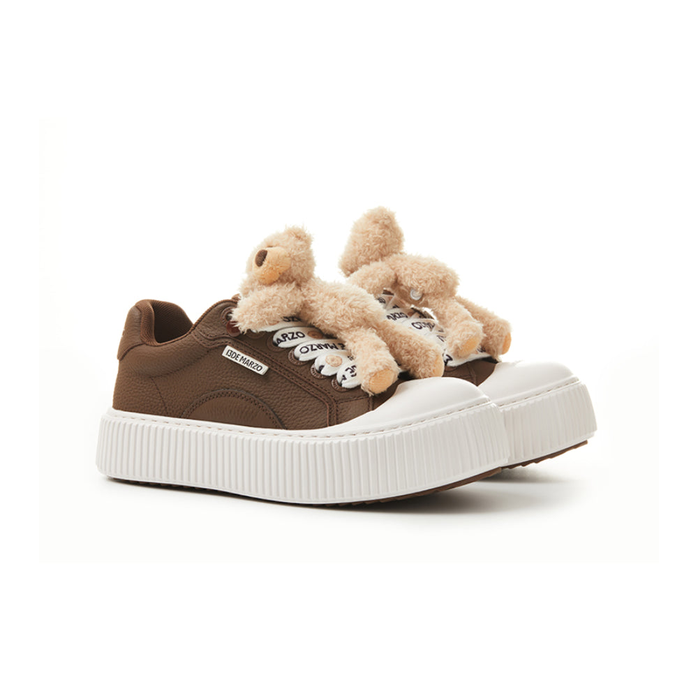 13DE MARZO Plush Bear Logo Lace Platform Sneaker Brown