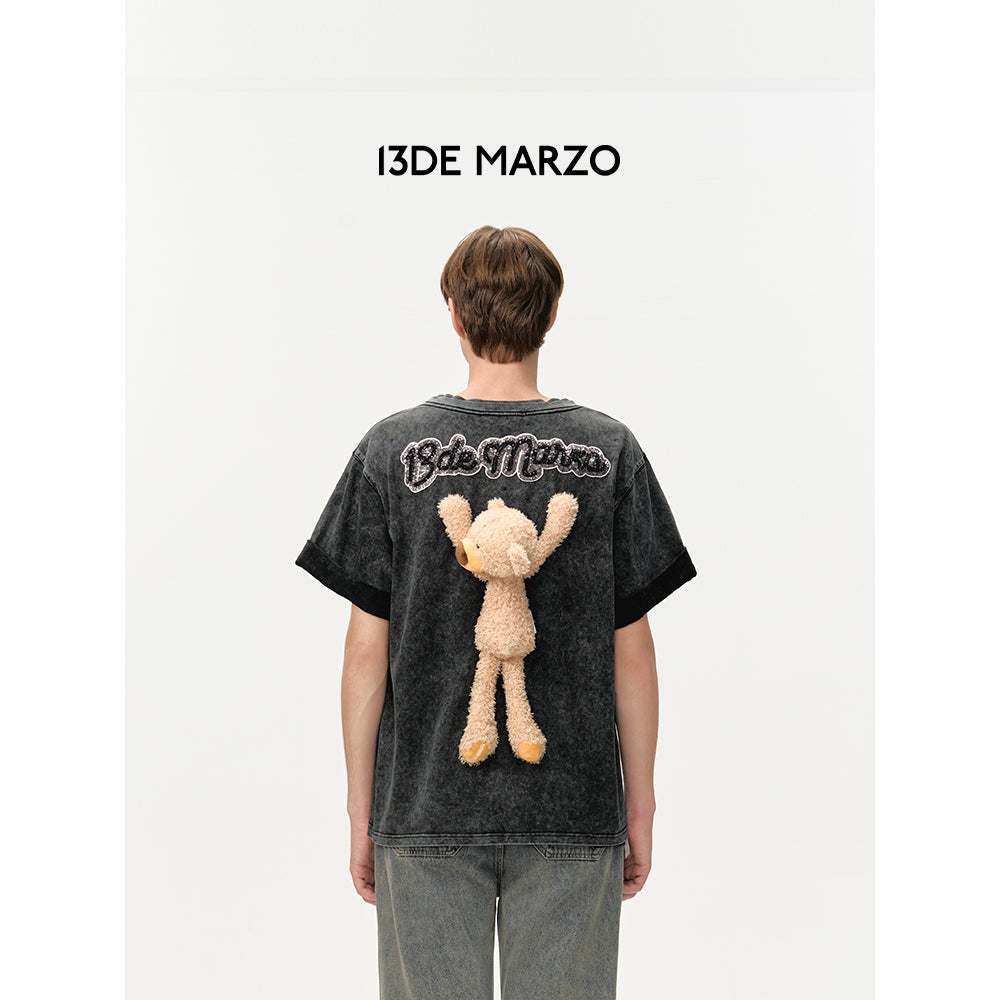 13DE MARZO Washed Sequins Logo T-Shirt Black