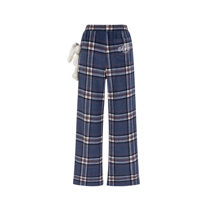 13DE MARZO Doozoo Plaid Straight Pants Navy Blue