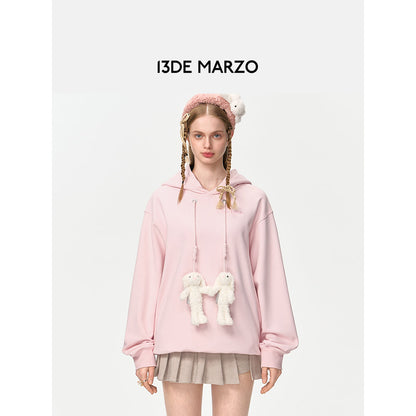 13DE MARZO Doozoo Strings Curved Logo Hoodie Pink