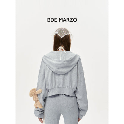 13DE MARZO Doozoo Sports Zip Up Top Gray