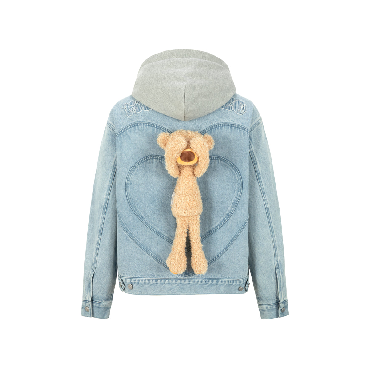 13DE MARZO Heart Bear Hooded Denim Jacket