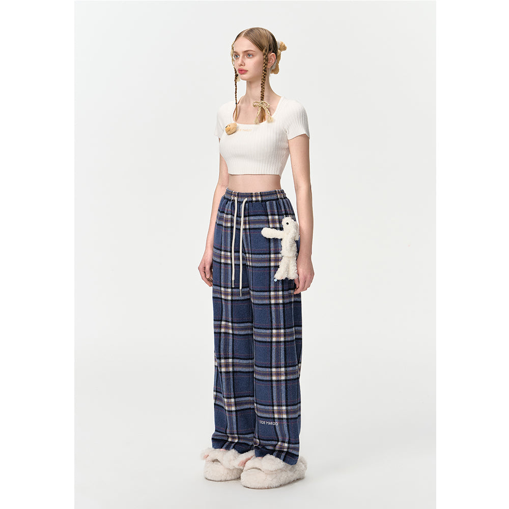 13DE MARZO Doozoo Plaid Straight Pants Navy Blue