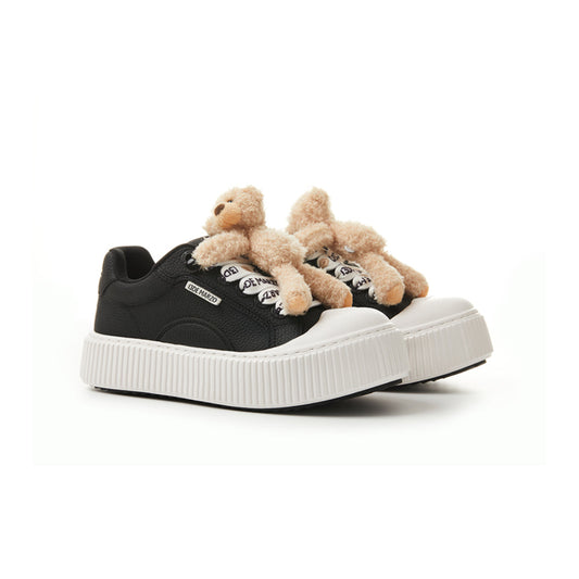 13DE MARZO Plush Bear Logo Lace Platform Sneaker Black