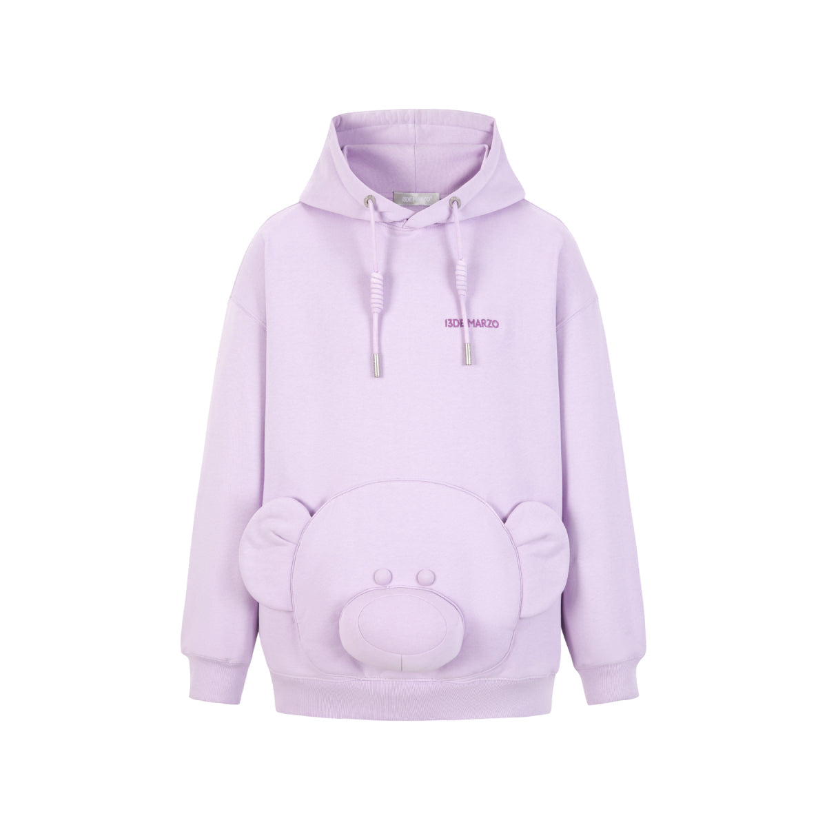 13DE MARZO Bear Embossment Pocket Hoodie Purple