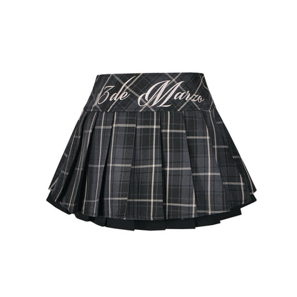 13DE MARZO Plaid Low Waist Pleated Skirt Black