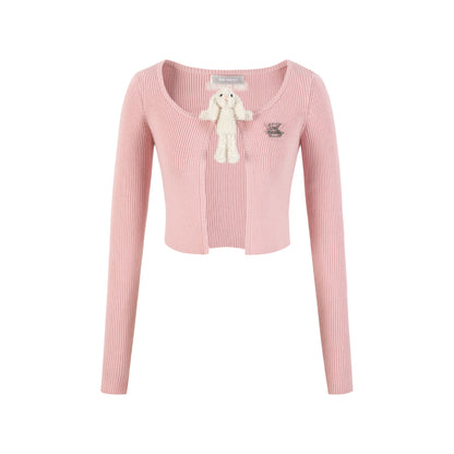 13DE MARZO Doozoo Bear Buckle Cardigan Pink